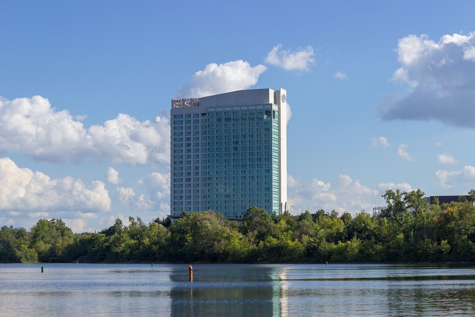 The Hilton Lac-Leamy tower above Leamy Lake